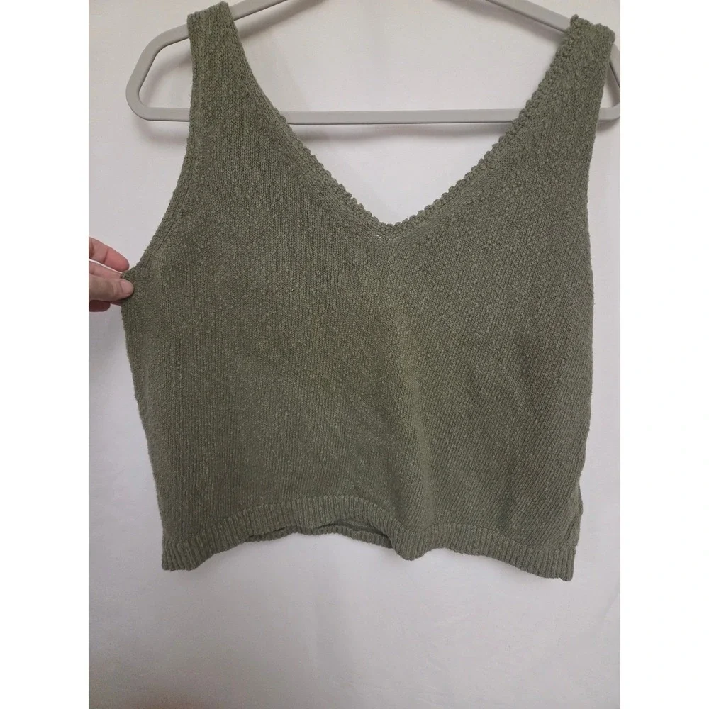Tommy Bahama Womens Olive‎ Green V-Neck Knit Sweater Tank Top XL Scalloped Trim